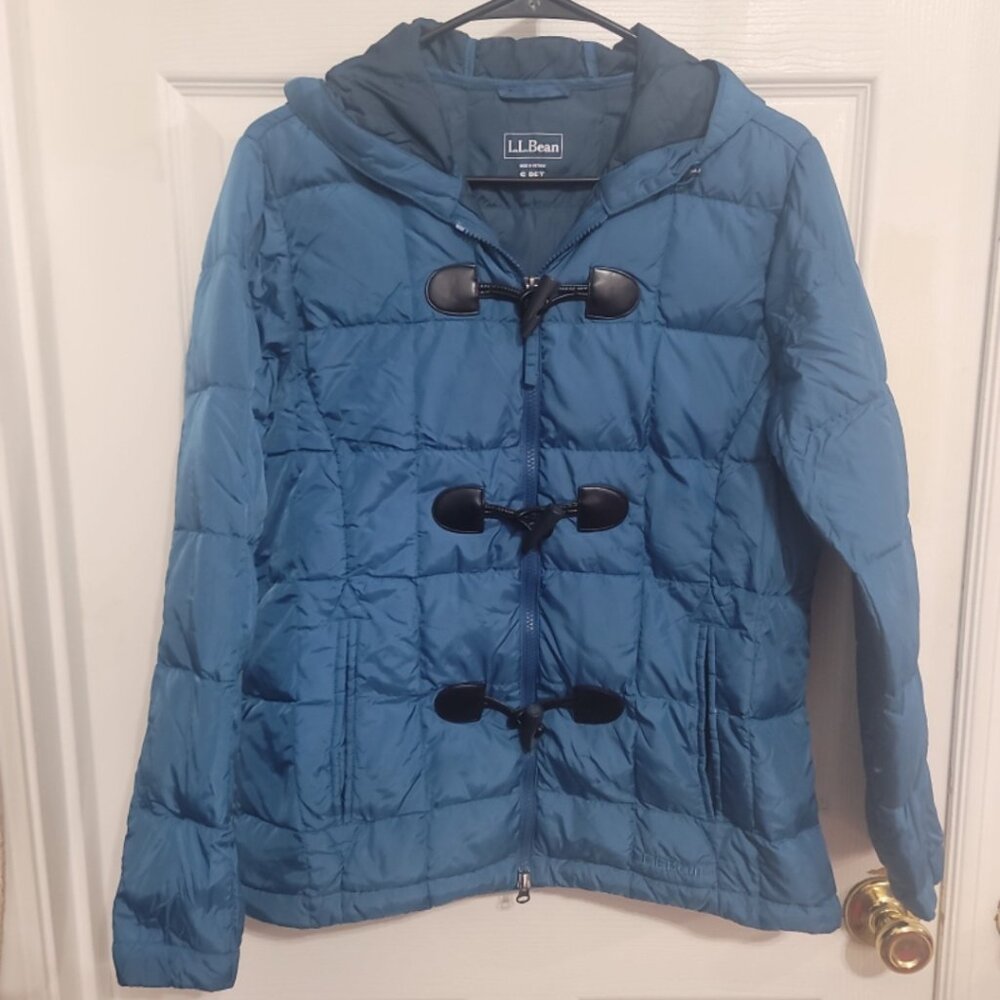 L.L. Bean Winter Coat  Women's Smal Teal Blue Hooded Zip & Toggle Downtek Puffer